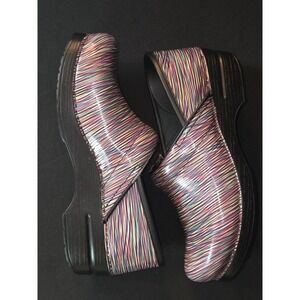 Dansko Professional Clogs‎ Women's Size 41 Multi Stripe Patent Leather Slip On